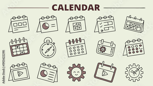 A collection of diverse calendar icons and symbols representing various events and activities