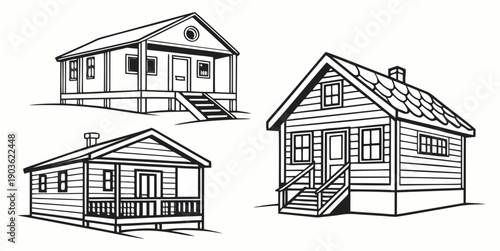 Four distinct house designs showcasing various architectural styles and features