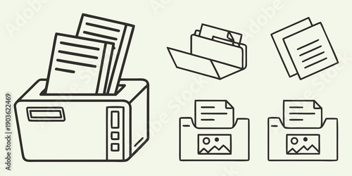 Illustration of a printer and various types of documents being printed