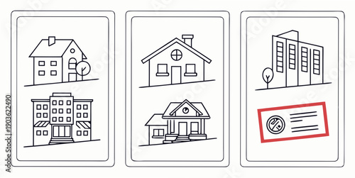 Illustration of various types of homes and a real estate sign