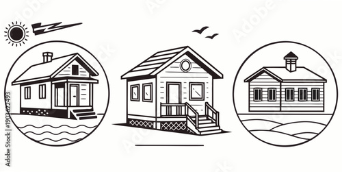 Three distinct houses each with unique architectural styles and features