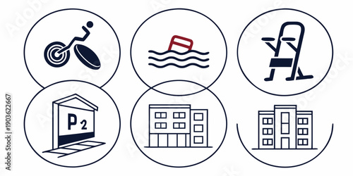 Icons representing various activities and services for a senior community center.