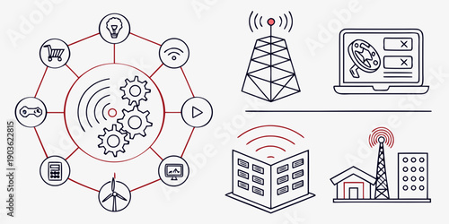 Illustration of interconnected systems and technologies for smart city infrastructure