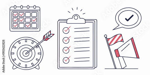 A collection of productivity tools and symbols for planning and organization