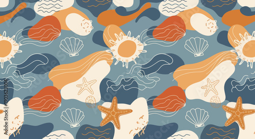 Nautical abstract pattern with sea life elements