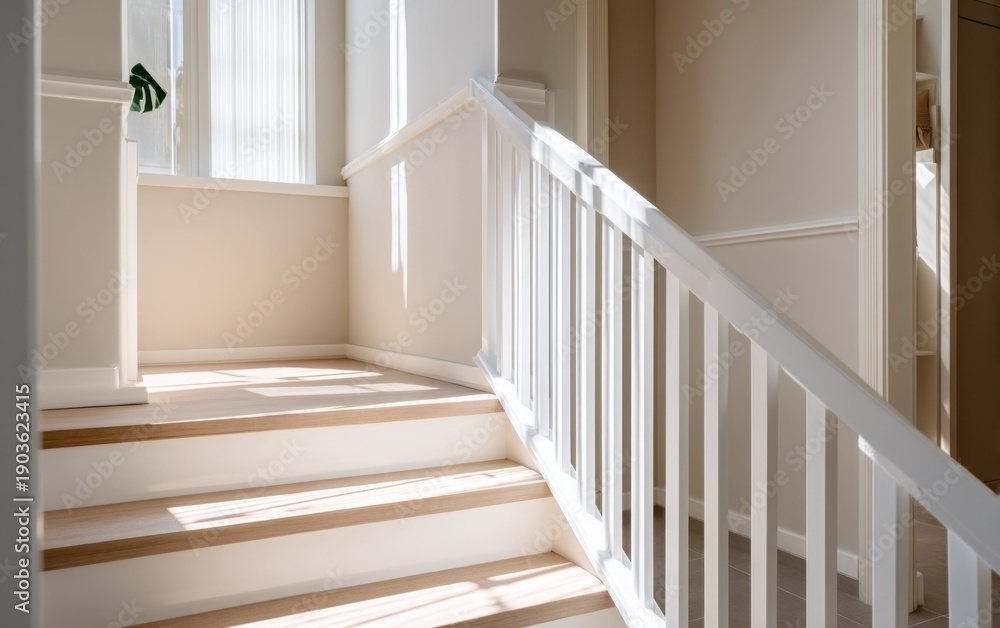 Fototapeta premium Modern Renovation of a Staircase with New Railing in Clean Minimalist Style