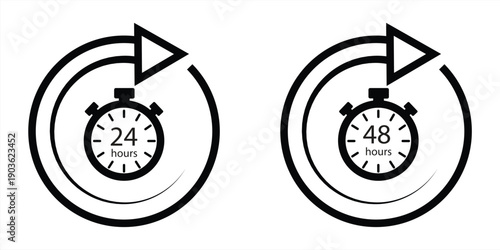 24 & 48 hours service icon vector set. Vector Set of hour labels.
