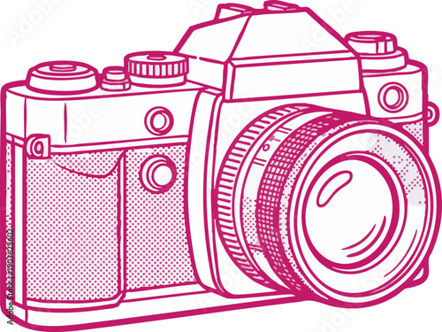 Retro SLR film camera line drawing illustration graphic design