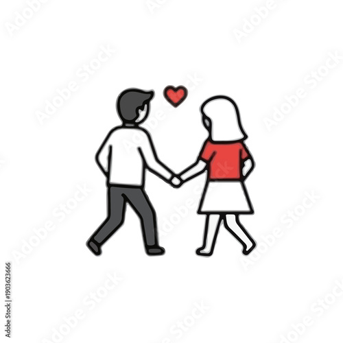 Minimalist Vector Illustration of Romantic Couple Walking and Holding Hands