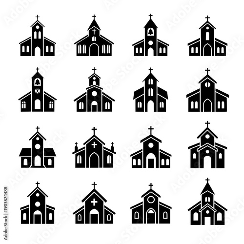 Minimal Christian Church Icons on White Background