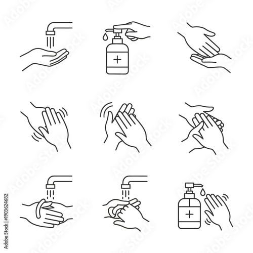 Hand Washing and Sanitizing Process Icons