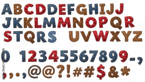 Denim and Leather Texture Alphabet Set, 3D Fabric Lettering and Numbers for Crafting and Textile Design Graphics