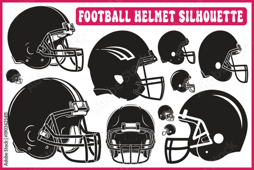 Football Helmet Silhouette Vector Graphics and Illustrations Set