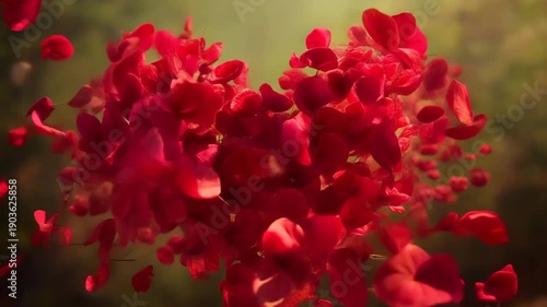 valentine day, red petals form a heart
