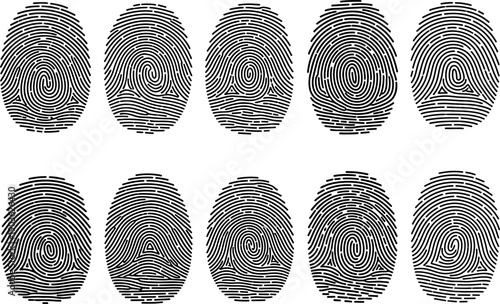 Large Set of Detailed Human Fingerprint Identification Marks and Biometric Scan Icons for Forensic Science Personal Security and Criminal Investigation Graphic Design