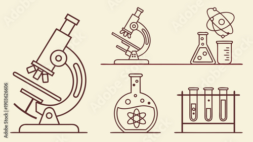 A collection of scientific equipment and tools used in a laboratory setting.
