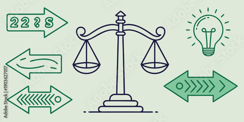 A collection of diverse symbols representing balance, direction, and ideas.