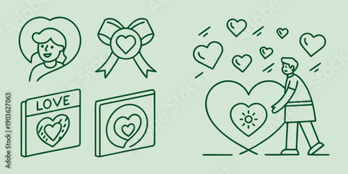 A heartwarming illustration depicting various symbols of love and affection.