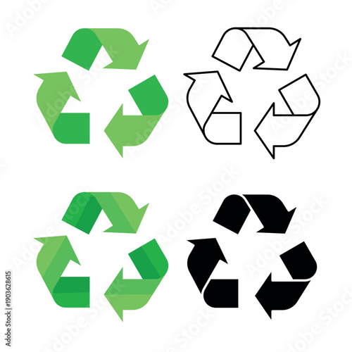 Recycle Sign Icon Set – Four Styles Recycling Symbols