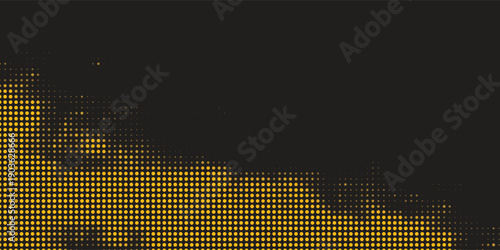 Yellow halftone corner gradient texture. Fading cartoon polka dot background. Dotted tilted gradation pattern. Fading comic pop art overlay backdrop. Vector slant frame halfton patern effect wallpaper