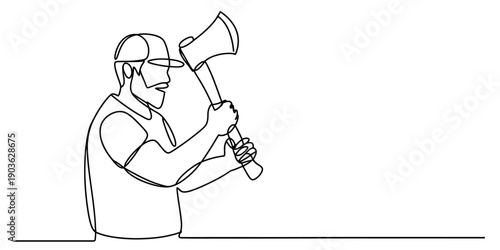 Continuous line drawing of a bearded lumberjack man holding an axe in his hands Vector, illustration