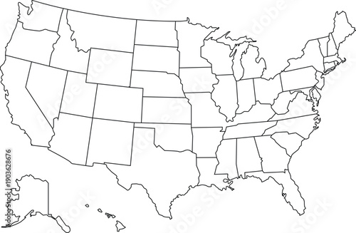 United States Outline Map with State Borders