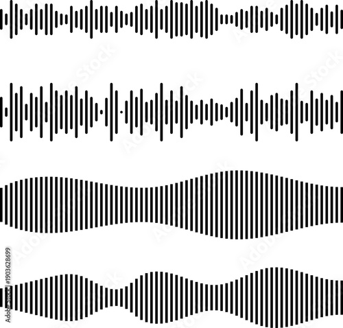 Sound wave podcast audio icon waveform frequency lines. Vector soundwave music pattern. Microphone signal equalizer background radio voice recording. Audio spectrum sound wave vector