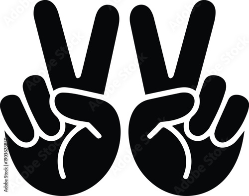 Minimalist black two hands making a peace sign victory symbol silhouette vector icon