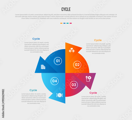 Принти на полотні Cycle circular base shape infographics gradient template diagram with pie chart