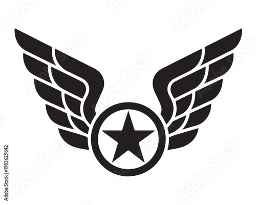 Winged star emblem symbol with circular frame representing achievement award aviation or military badge vector graphic