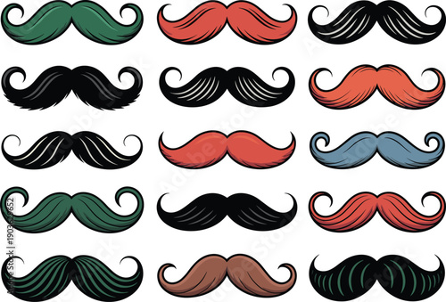Collection of stylized mustaches in various colors 