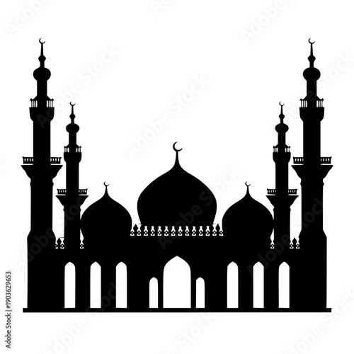 Majestic mosque silhouette with minarets and domes