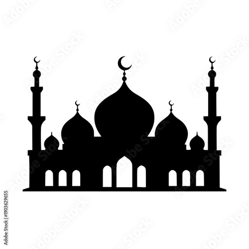 Stunning mosque silhouette with crescent moons and domes