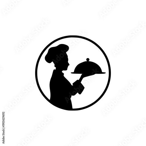 Silhouette of chef presenting food on a serving tray
