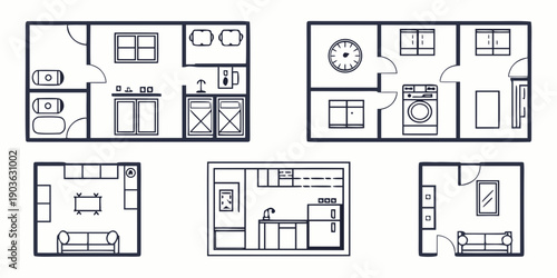 Five different floor plans showing various room layouts and designs