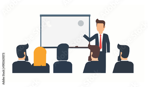 Minimal business teamwork presentation vector with presenter and whiteboard in modern office style