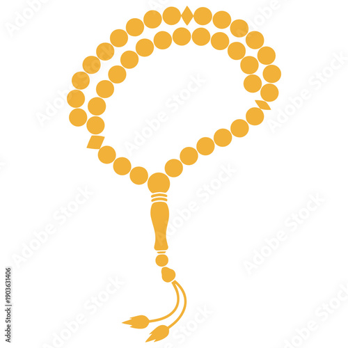 Vibrant orange prayer beads in circular formation with tassel