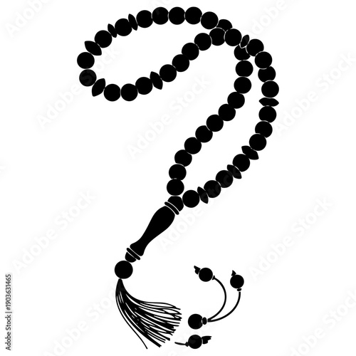 Black prayer beads with tassel and string