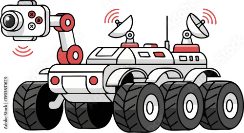 Planetary exploration space rover cartoon isolated illustration.