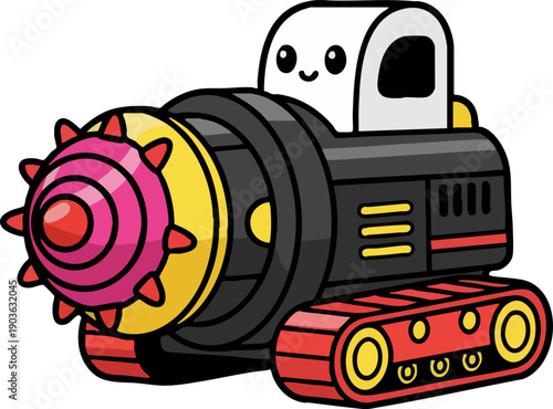 Cute Cartoon Tunnel Boring Machine Vehicle Illustration