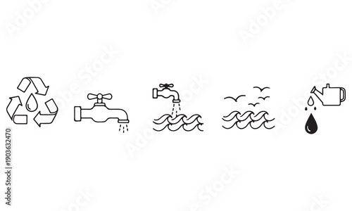 Vector Icon Collection – Water, Energy, Education, Transport, Shopping, and Finance Symbols for Business and Sustainability