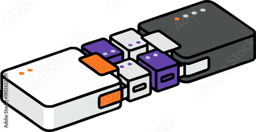 Modular electronic power bank connection illustration.