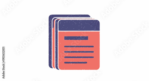 Textured stack of digital documents, files, and papers, symbolizing data organization, information management, business records, and administrative tasks. Modern icon.