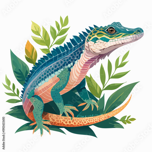 Colorful lizard amidst lush green foliage, a vibrant depiction of nature's diversity