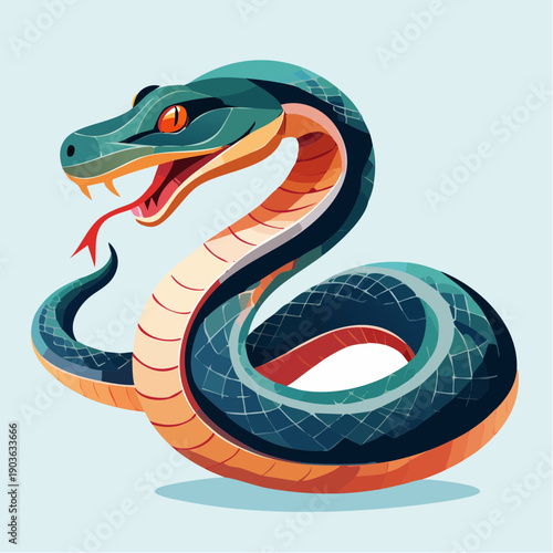 Vibrant Coiled Serpent with Flicking Tongue in Stylized Digital Illustration Art Representing Wildlife and Mystery