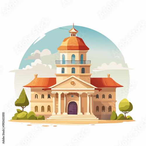 Elegant Government Building with Columns and Dome against a Cloudy Sky