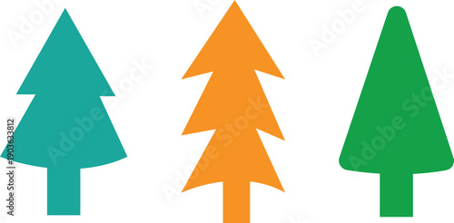 Tree colorful Collection Featuring Wood Trunks and Fresh Leaves in Clean Flat Style for Nature and Eco Design Projects