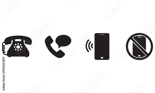 Emergency, Communication, and Internet Icon Set – Black Vector Symbols for Alert, Wi-Fi, and Mobile Connection Concepts
