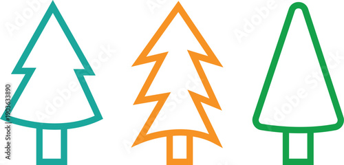 Classic Woodland Evergreen Tree Silhouettes Featuring Pine, Fir, and Spruce Forest Forms in High-Quality Vector Illustration