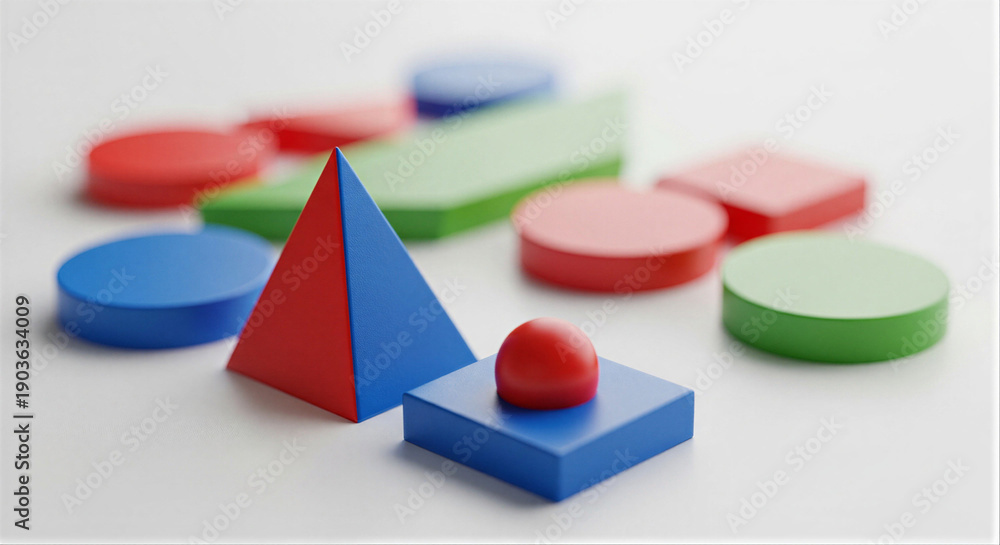 Fototapeta premium Colorful shapes in 3D style in red, blue, green for education